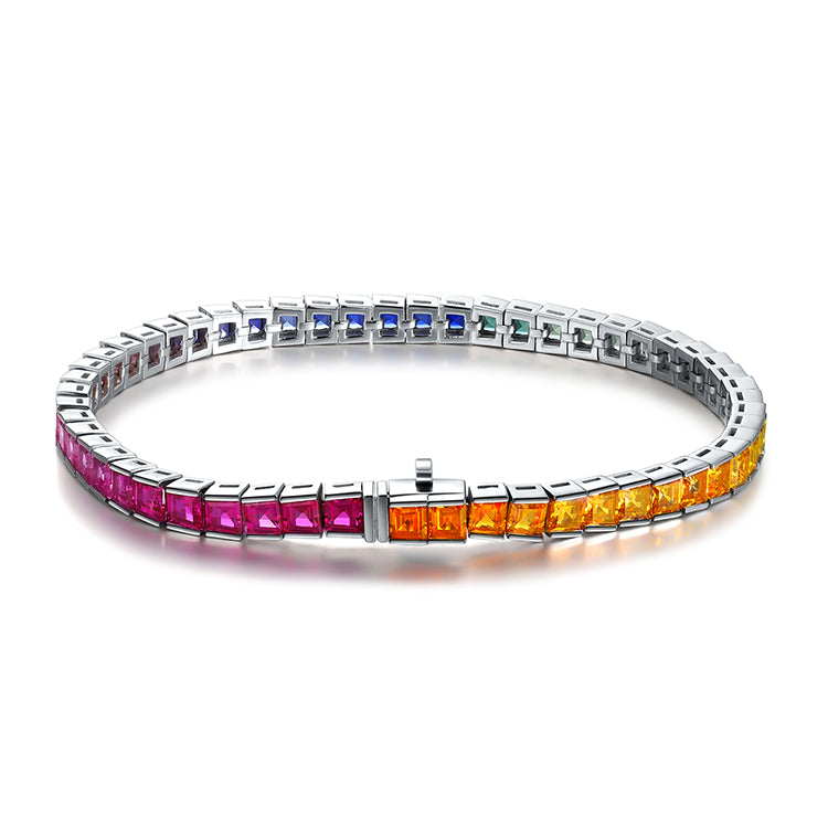 Rainbow Gemstone Tennis Chain Lab Grown Bracelet