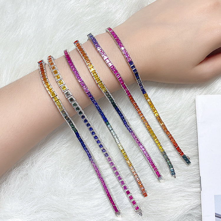 Rainbow Gemstone Tennis Chain Lab Grown Bracelet