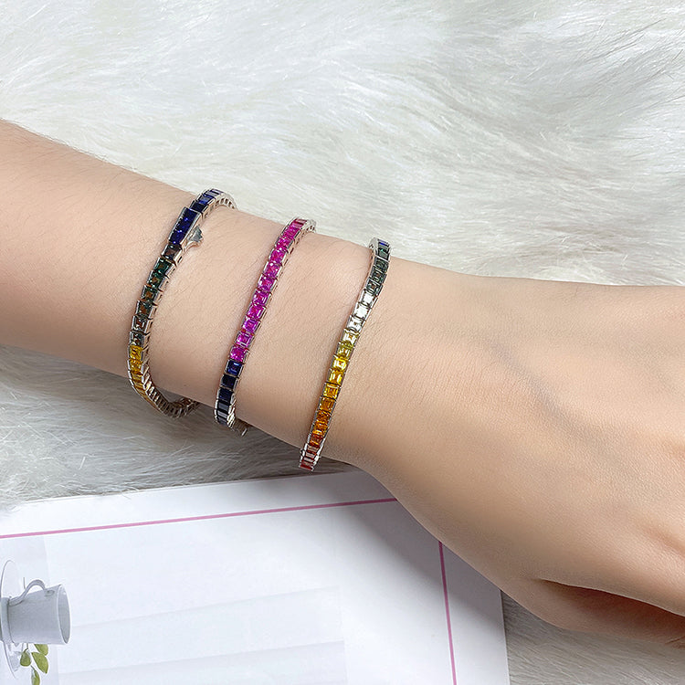 Rainbow Gemstone Tennis Chain Lab Grown Bracelet