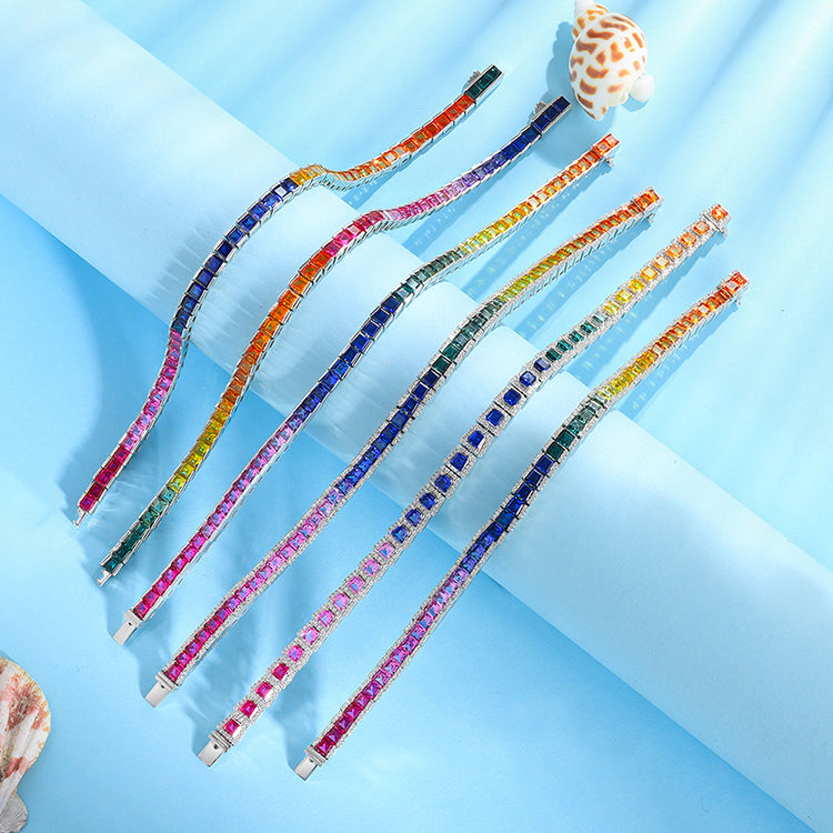 Rainbow Gemstone Tennis Chain Lab Grown Bracelet