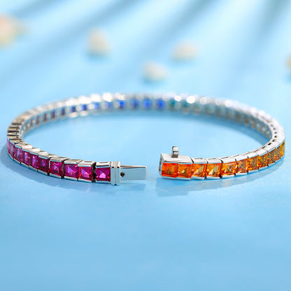 Rainbow Gemstone Tennis Chain Lab Grown Bracelet