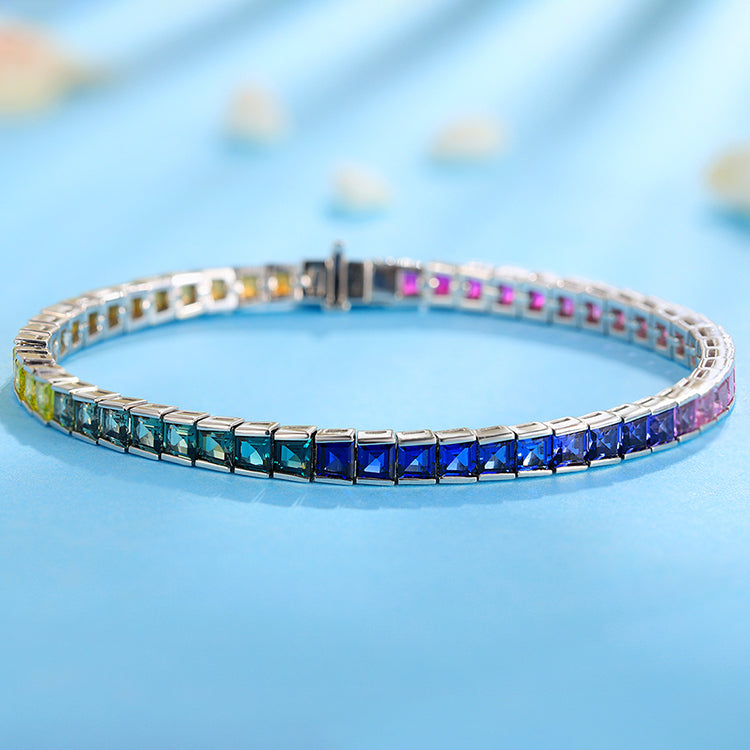 Rainbow Gemstone Tennis Chain Lab Grown Bracelet