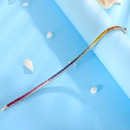 Rainbow Gemstone Tennis Chain Lab Grown Bracelet