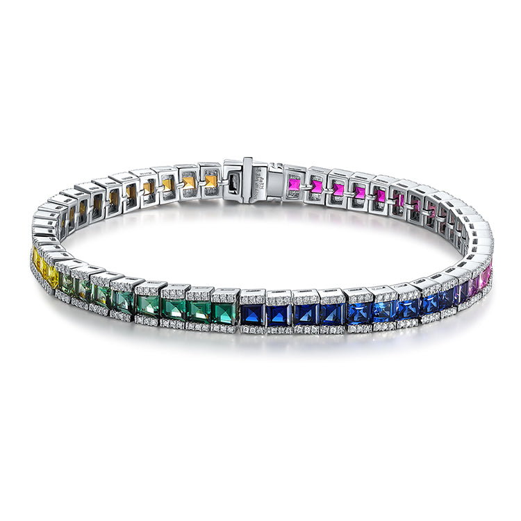 Multi Color Rainbow Gemstone Tennis Lab Grown Bracelet