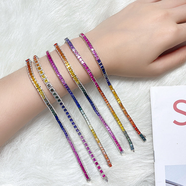 Multi Color Rainbow Gemstone Tennis Lab Grown Bracelet