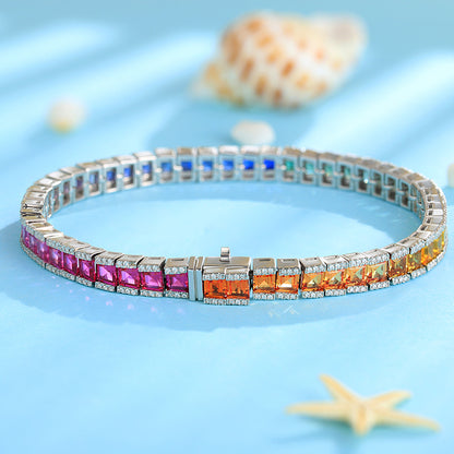 Multi Color Rainbow Gemstone Tennis Lab Grown Bracelet