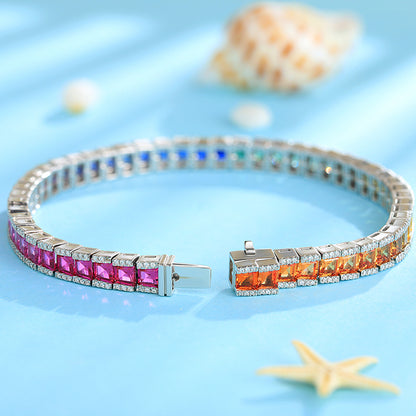 Multi Color Rainbow Gemstone Tennis Lab Grown Bracelet