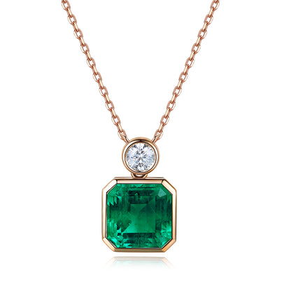 1.84 CTW Asscher Lab Grown Emerald 18K Gold Necklace plated