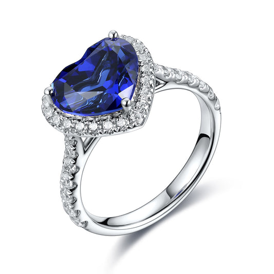 3.43ct Love Heart Halo Lab Sapphire S925 Ring