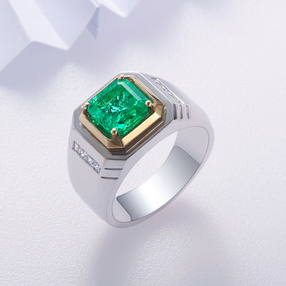 2.37 CTW Asscher Lab Grown Emerald S925 Ring plated Men Ring