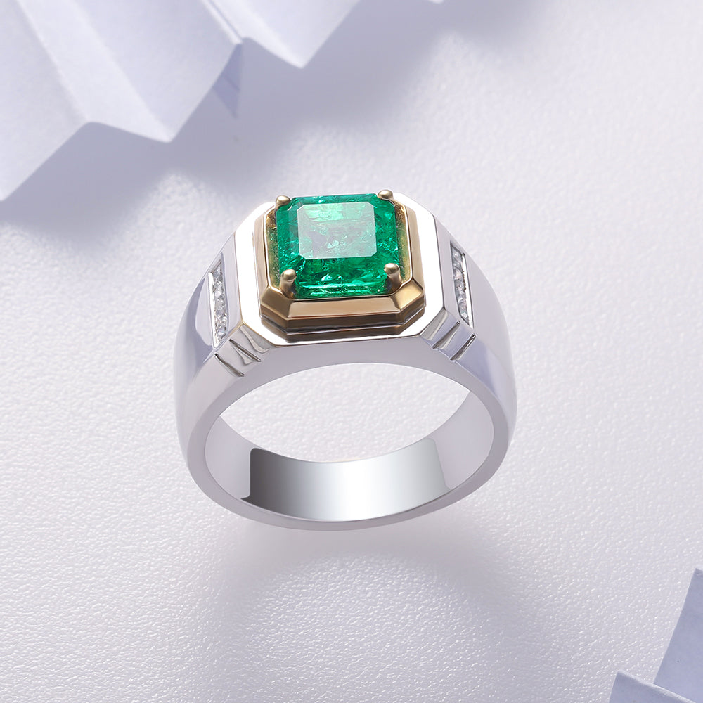 2.37 CTW Asscher Lab Grown Emerald S925 Ring plated Men Ring