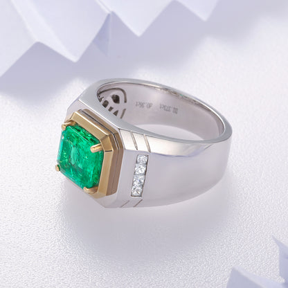 2.37 CTW Asscher Lab Grown Emerald S925 Ring plated Men Ring