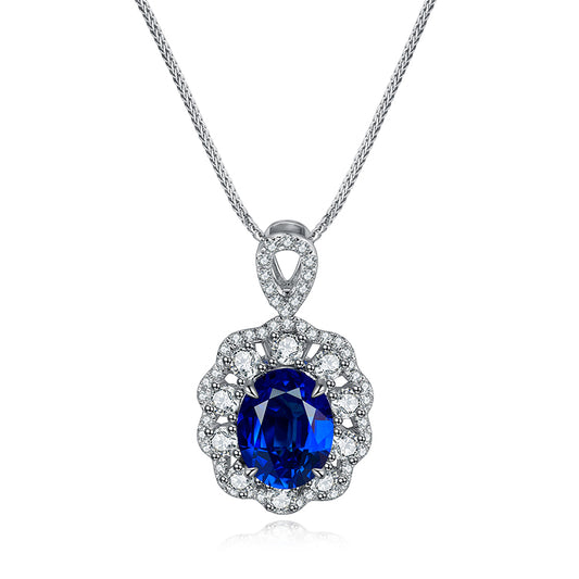 2.65 CTW Oval Lab Grown Sapphire 18K Gold Necklace plated