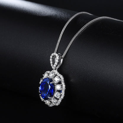 2.65 CTW Oval Lab Grown Sapphire 18K Gold Necklace plated