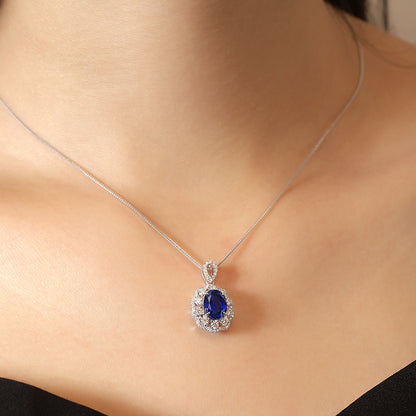 2.65 CTW Oval Lab Grown Sapphire 18K Gold Necklace plated