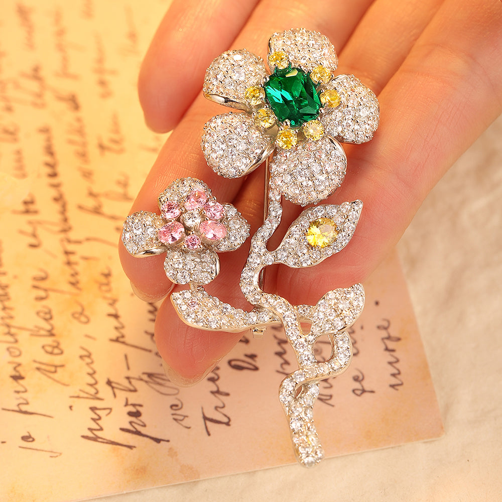 ANSTERGEMS Flower Shape Gemstone Brooch