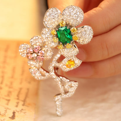 ANSTERGEMS Flower Shape Gemstone Brooch