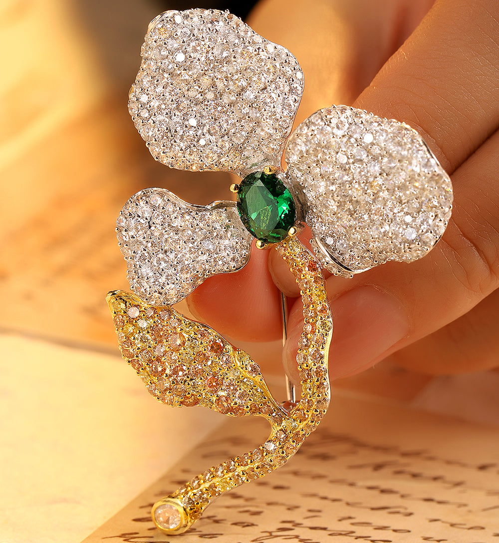 ANSTERGEMS Elegant Flower Shape Gemstone Brooch