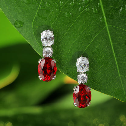 2.57 CTW Oval Lab Grown Ruby S925 Earrings plated