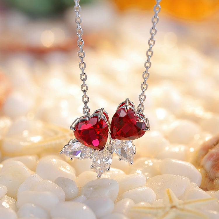 3.5 CTW Heart Lab Grown Ruby S925 Necklace plated