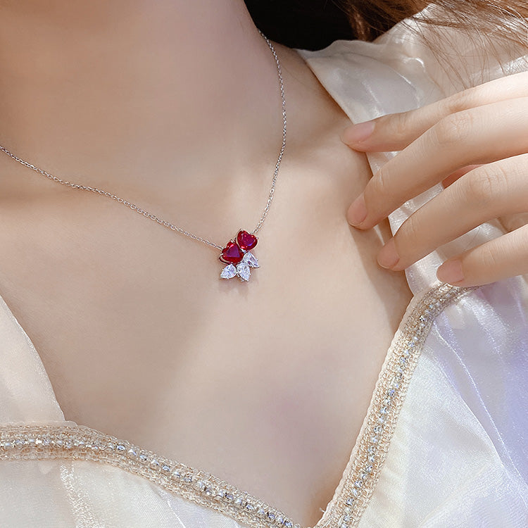 3.5 CTW Heart Lab Grown Ruby S925 Necklace plated