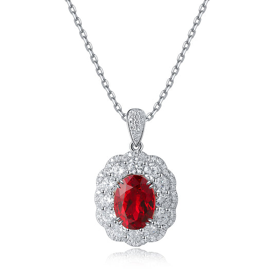 3 CTW Oval Lab Grown Ruby S925 Necklace plated