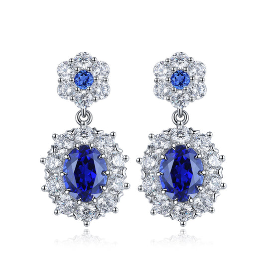 2.15 CTW Oval Lab Grown Sapphire S925 Earrings plated