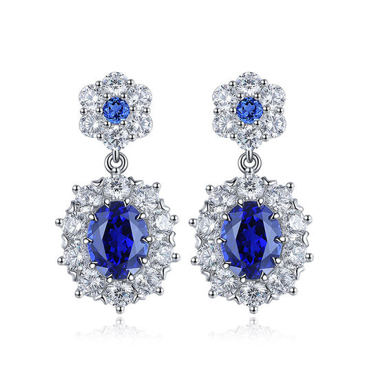 2.09 CTW Oval Lab Grown Sapphire S925 Earrings plated