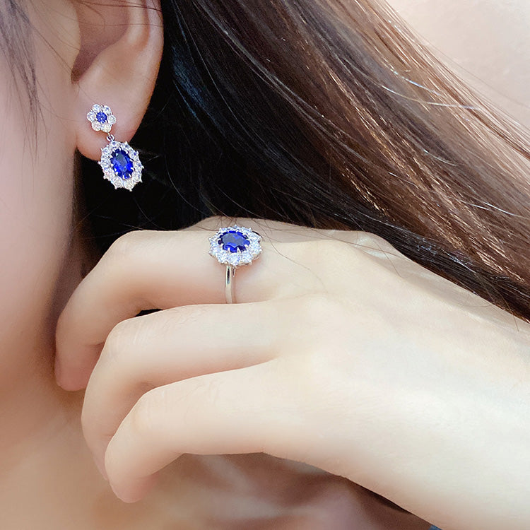 2.09 CTW Oval Lab Grown Sapphire S925 Earrings plated