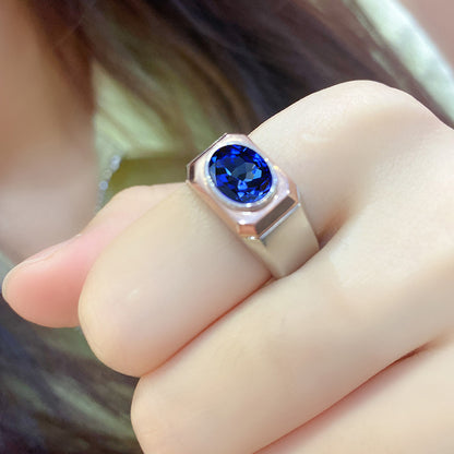 2.64 CTW Oval Lab Grown Sapphire S925 Ring plated