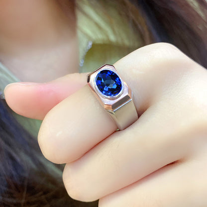 2.64 CTW Oval Lab Grown Sapphire S925 Ring plated