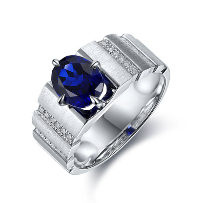 2.47 CTW Oval Lab Grown Sapphire S925 Ring Men plated