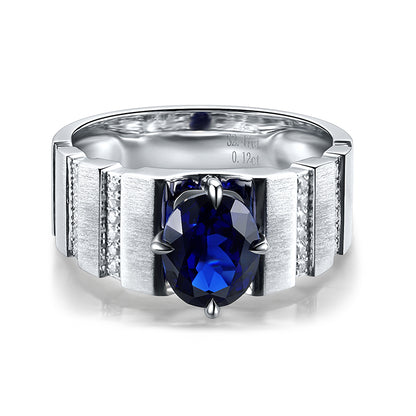 2.47 CTW Oval Lab Grown Sapphire S925 Ring Men plated