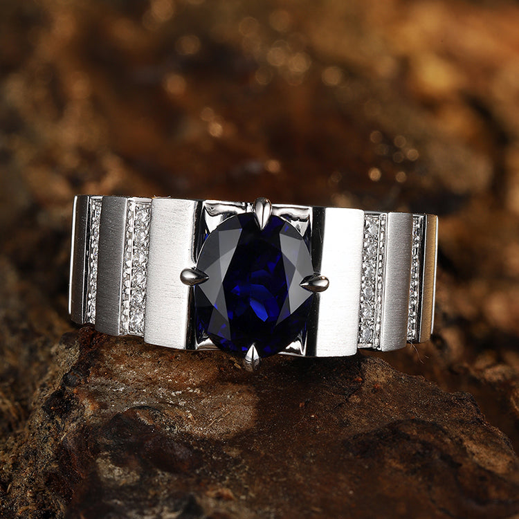 2.47 CTW Oval Lab Grown Sapphire S925 Ring Men plated