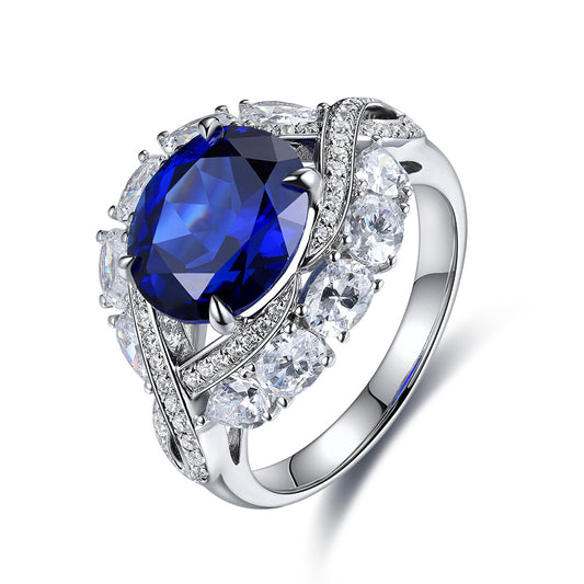 4.8 CTW Oval Lab Grown Sapphire S925 Ring plated