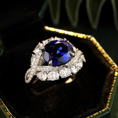 4.8 CTW Oval Lab Grown Sapphire S925 Ring plated