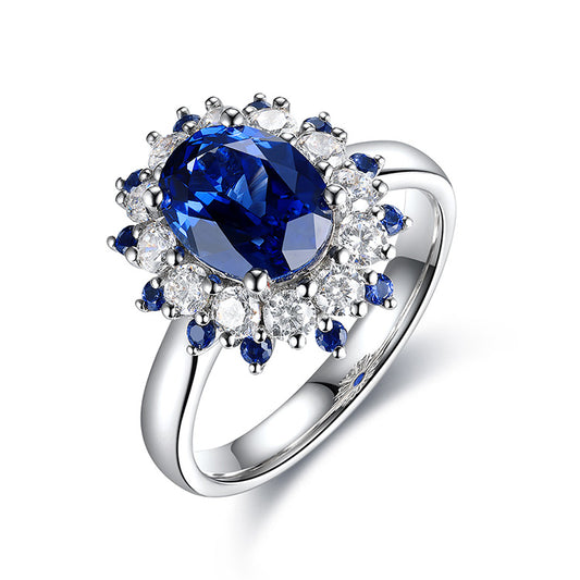 2.75ct Luxury Oval Halo Lab Sapphire S925 Ring