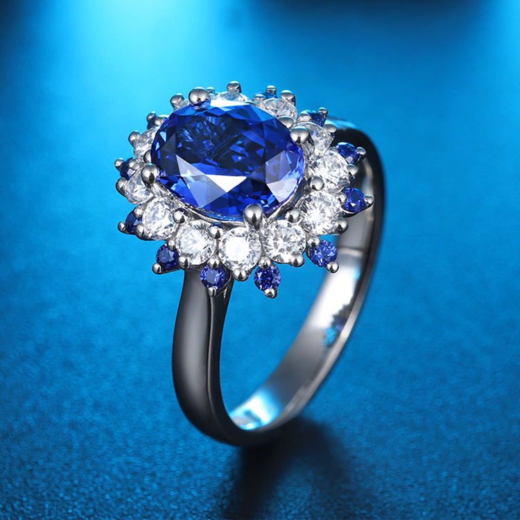 2.75ct Luxury Oval Halo Lab Sapphire S925 Ring