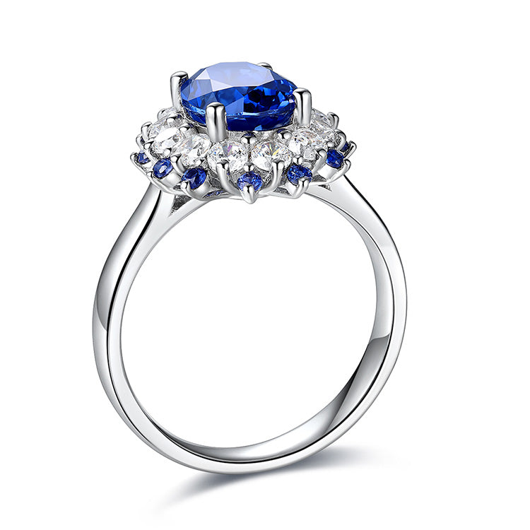 2.75ct Luxury Oval Halo Lab Sapphire S925 Ring