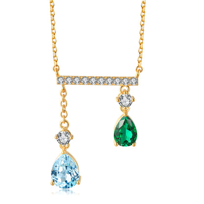 0.7 CTW Pear Lab Grown Emerald 18K Gold Necklace plated