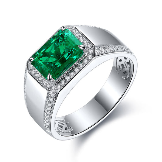 3 CTW Victorian Lab Grown Emerald S925 Ring plated