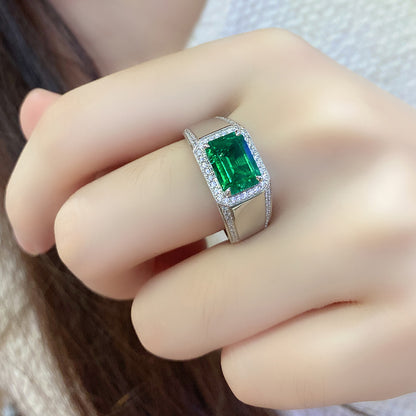 3 CTW Victorian Lab Grown Emerald S925 Ring plated