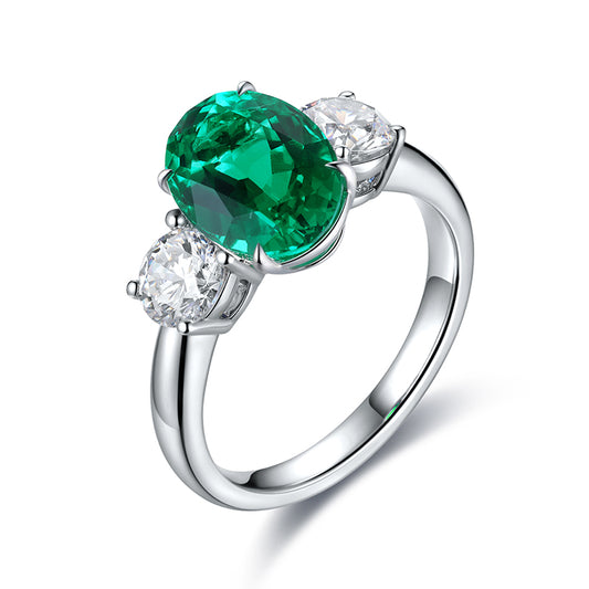 2.2 CTW Oval Lab Grown Emerald 925 Ring gold plated