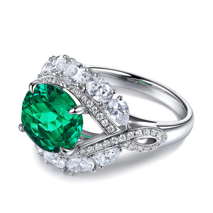 3.42 CTW Oval Lab Grown Emerald S925 Ring plated Eye Design