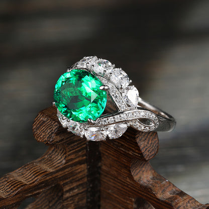 3.42 CTW Oval Lab Grown Emerald S925 Ring plated Eye Design