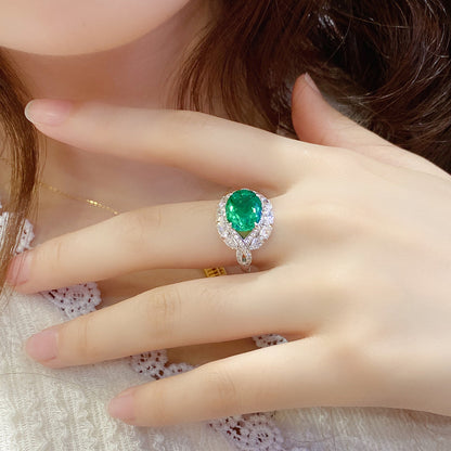 3.42 CTW Oval Lab Grown Emerald S925 Ring plated Eye Design