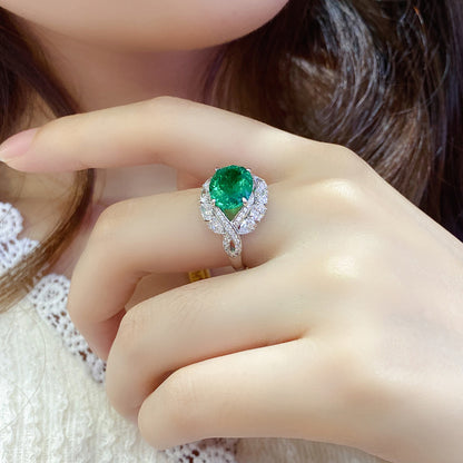 3.42 CTW Oval Lab Grown Emerald S925 Ring plated Eye Design