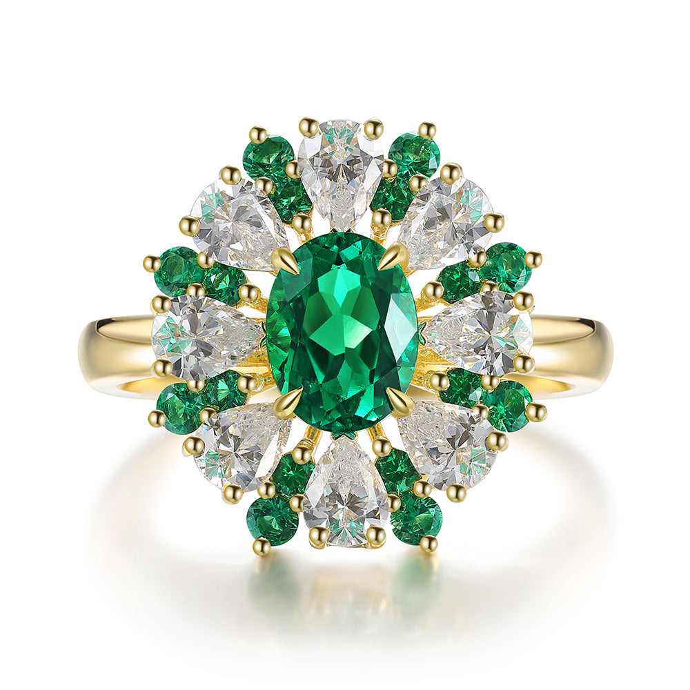 0.83 CTW Oval Lab Grown Emerald 18K Gold Ring plated