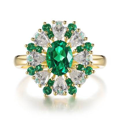 0.83 CTW Oval Lab Grown Emerald 18K Gold Ring plated