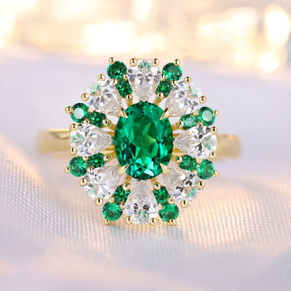 0.83 CTW Oval Lab Grown Emerald 18K Gold Ring plated